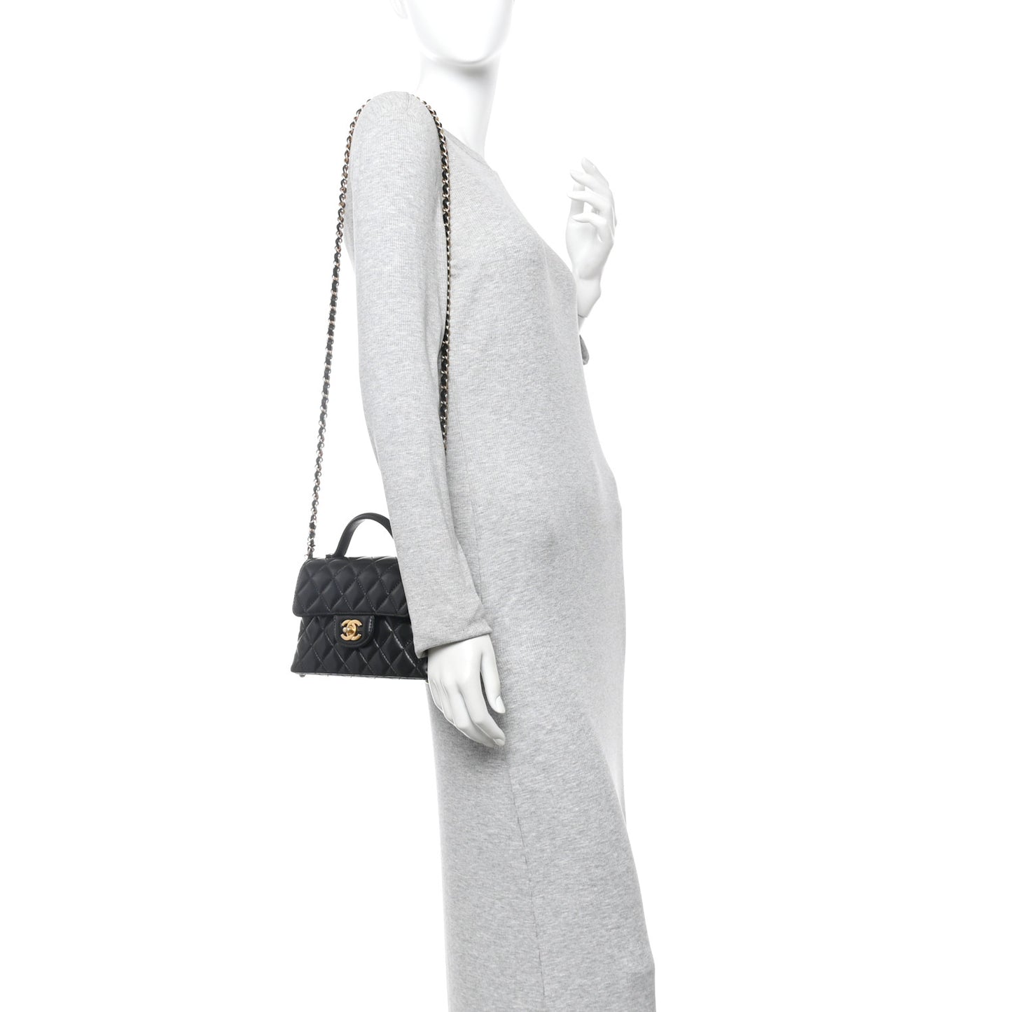 Lambskin Quilted Small Flap Top Handle Bag Black