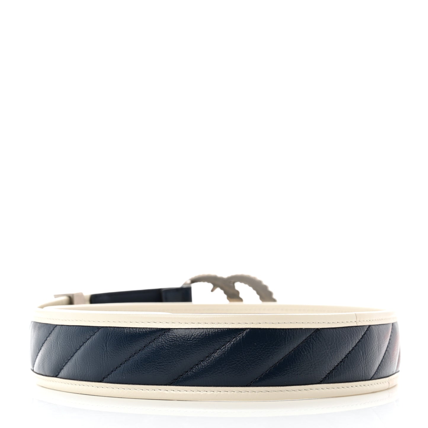 Azalea Calfskin Matelasse Diagonal Nickel Torchon Double G 40mm Belt 80 32 Blue Agata Mystic White