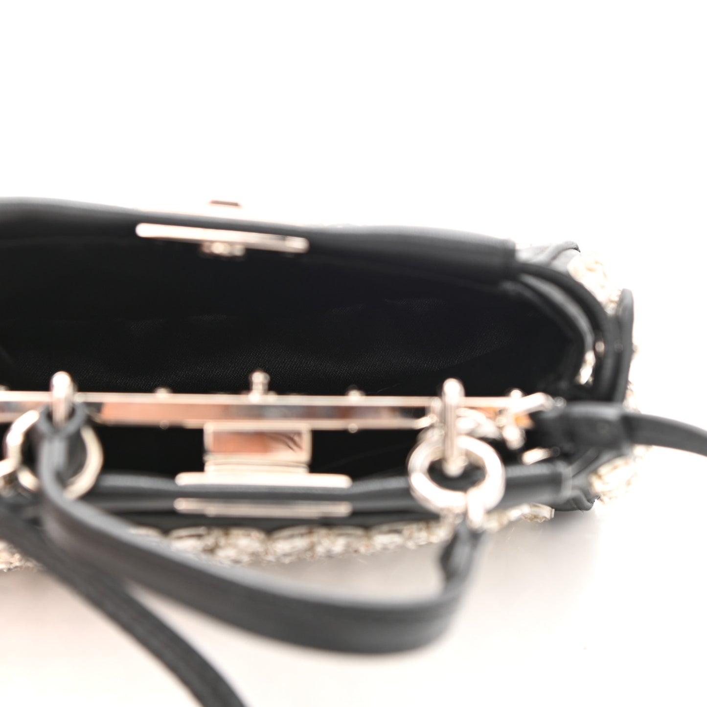 Satin Crystal Shiny Nappa Embroidered Micro Peekaboo Iconic Satchel Black Crystal