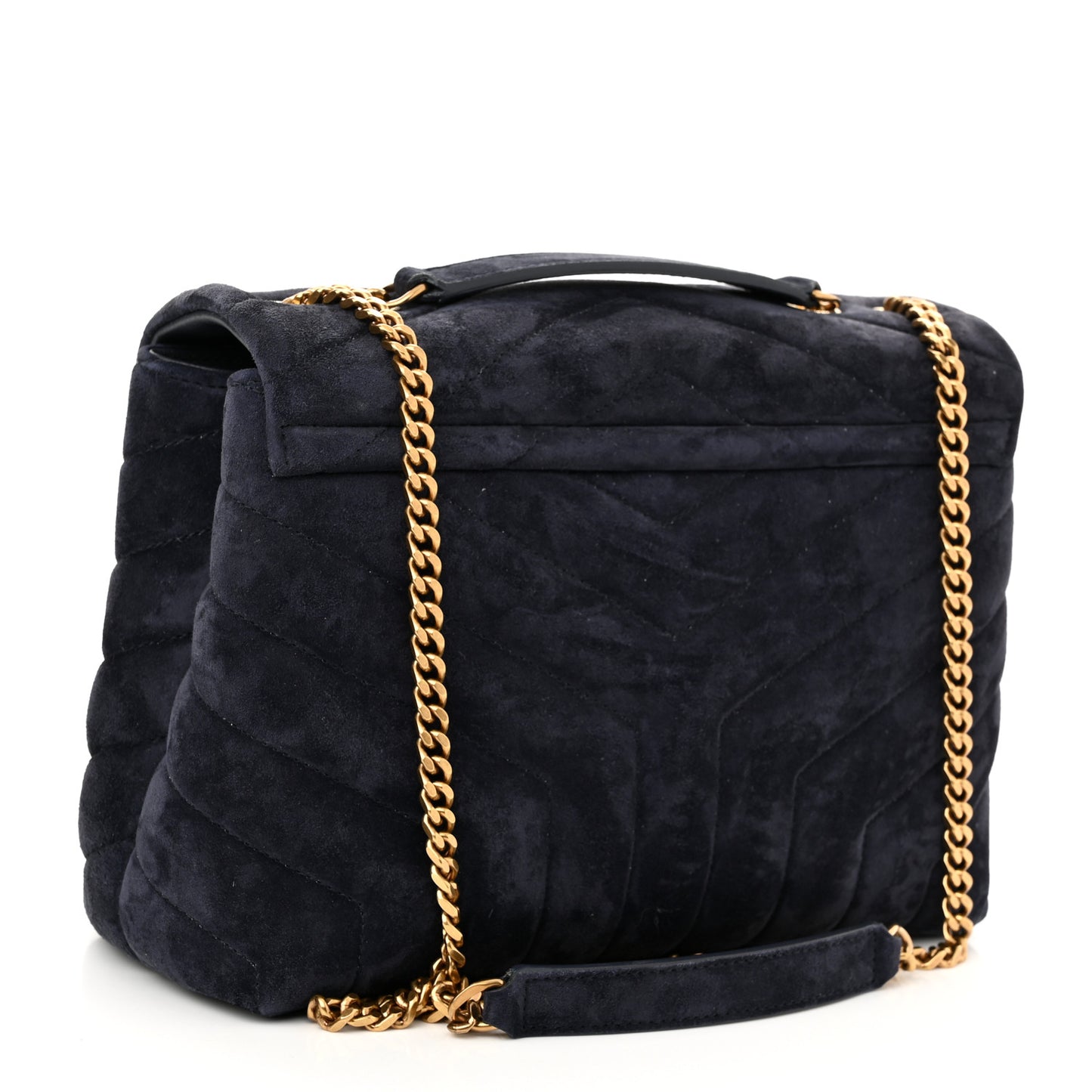 Suede Calfskin Y Quilted Monogram Small Loulou Chain Satchel Deep Marine