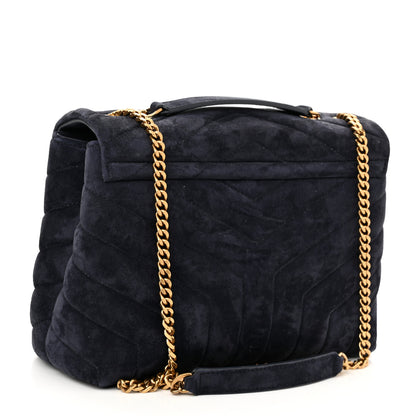 Saint Laurent Suede Calfskin Y Quilted Monogram Small Loulou Chain Satchel Deep Marine 3 of 11