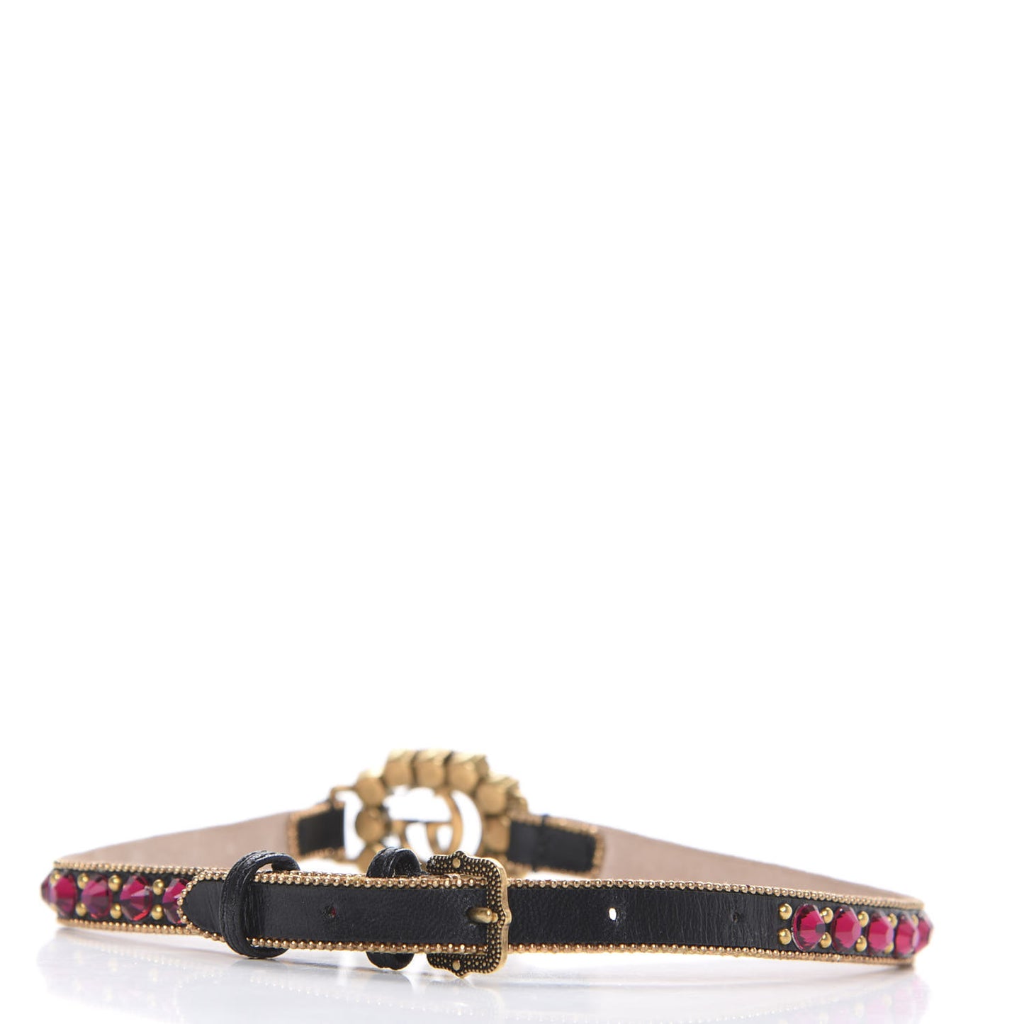 Calfskin Crystal Embellished Double G Choker Necklace Red