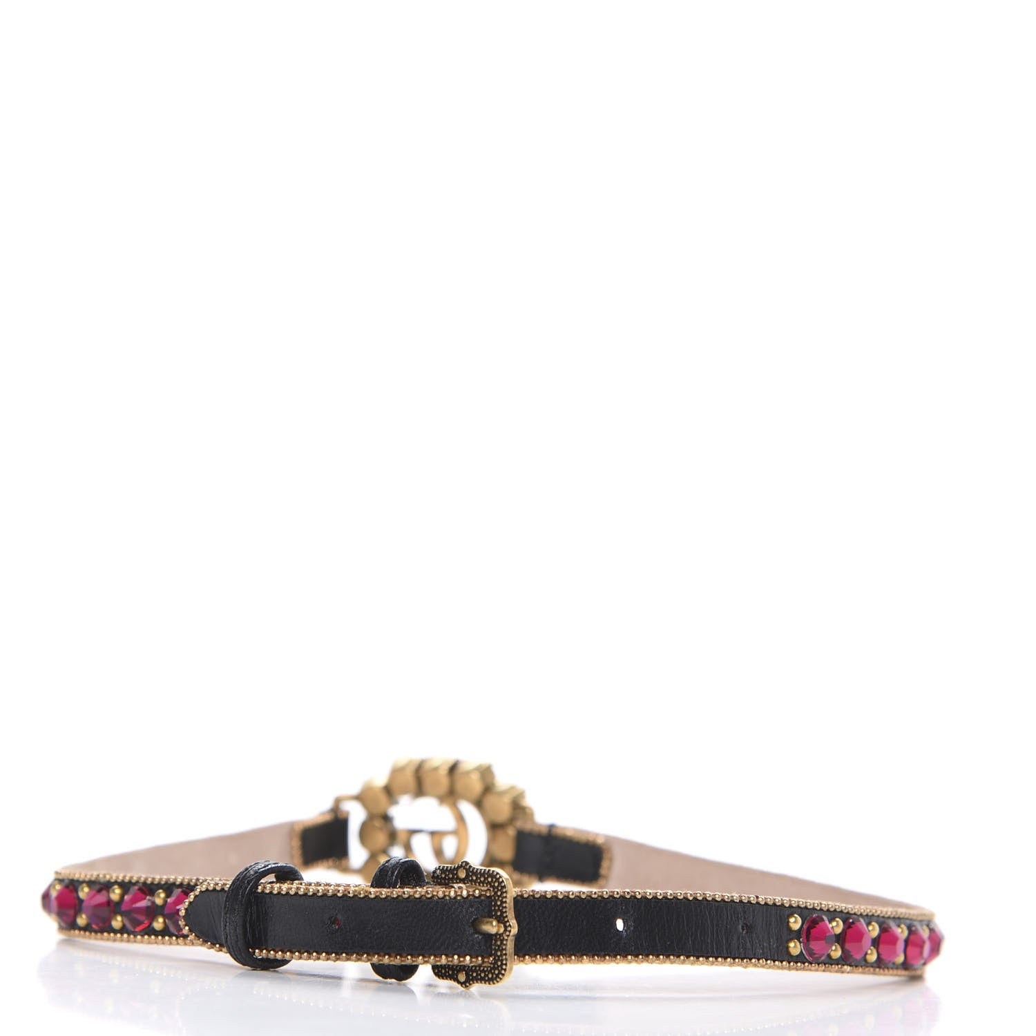 Gucci Calfskin Crystal Embellished Double G Choker Necklace Red 2 of 4