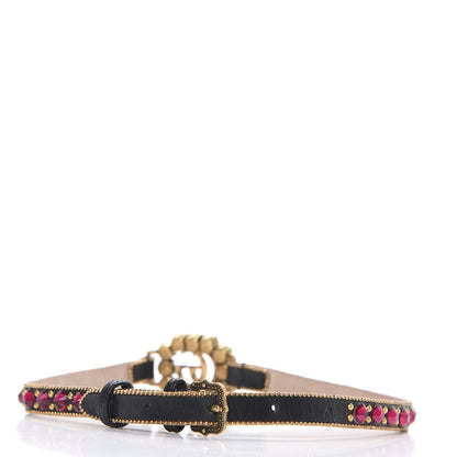 Gucci Calfskin Crystal Embellished Double G Choker Necklace Red 2 of 4
