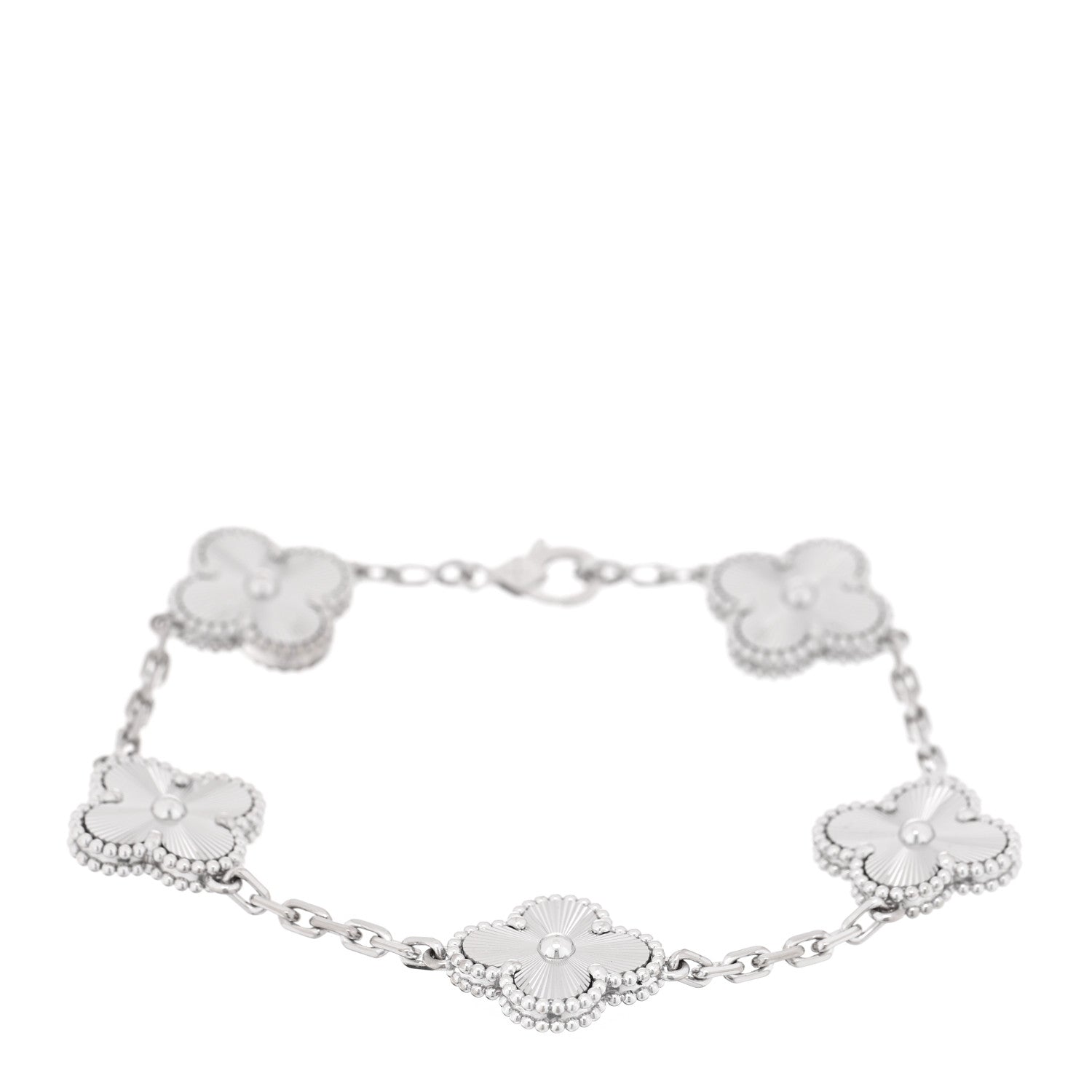 Van Cleef & Arpels 18K White Gold 5 Motifs Guilloche Vintage Alhambra Bracelet 1 of 3