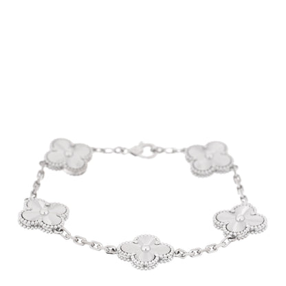 Van Cleef & Arpels 18K White Gold 5 Motifs Guilloche Vintage Alhambra Bracelet 1 of 3