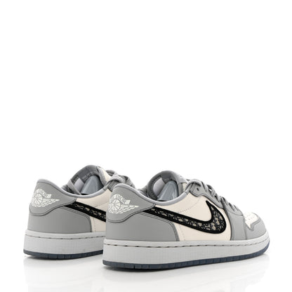 Christian Dior X NIKE AIR JORDAN Calfskin Mens Oblique Low Sneakers 38.5 Grey White 4 of 13
