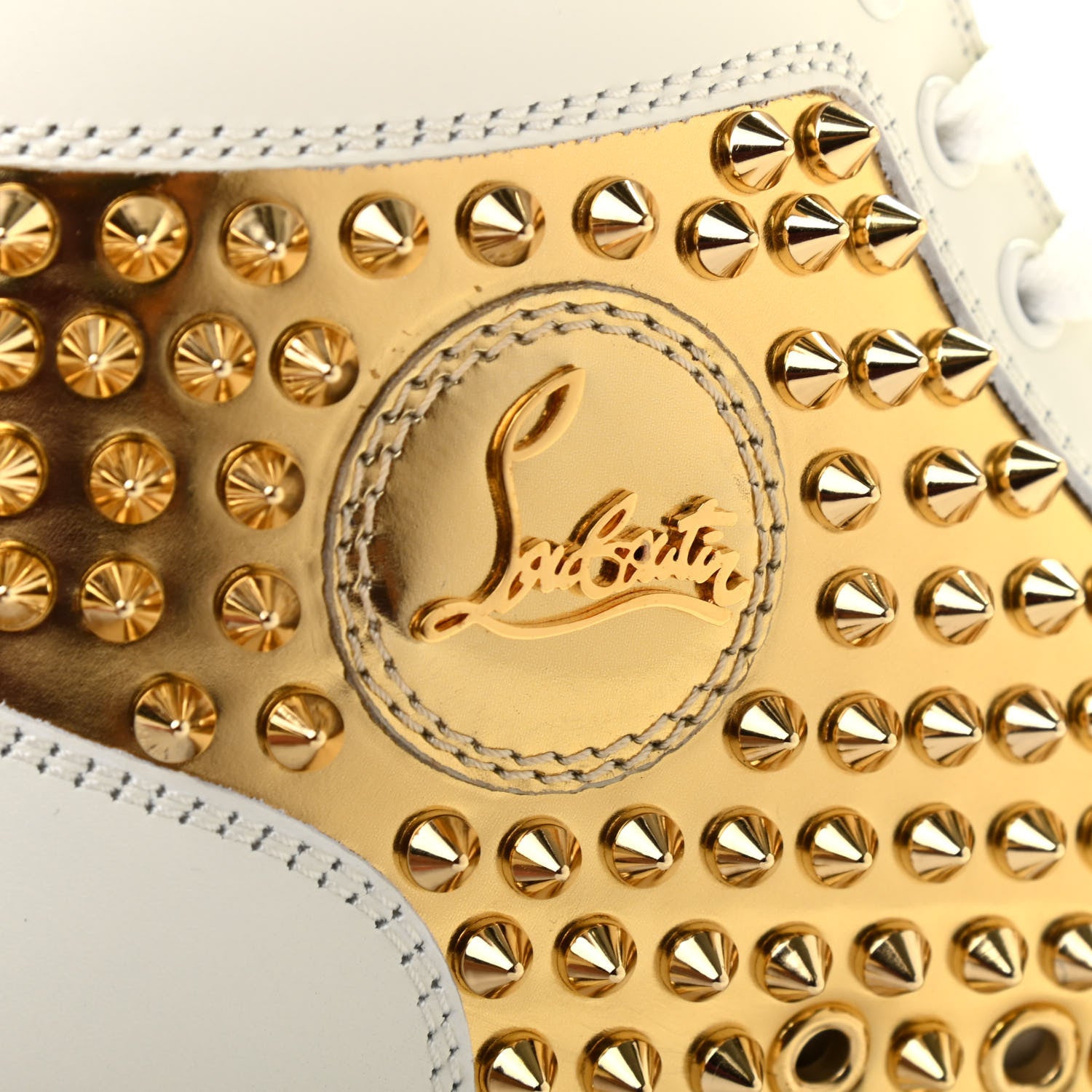 Christian Louboutin Calfskin Laminato Dino Spikes Yang Louis Flat Sneakers 37.5 Latte Gold 7 of 13