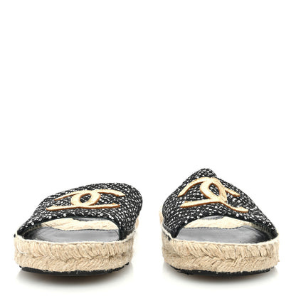 Chanel Wool Laminated Lambskin CC Slide Sandals 40 Black Gold 3 of 8