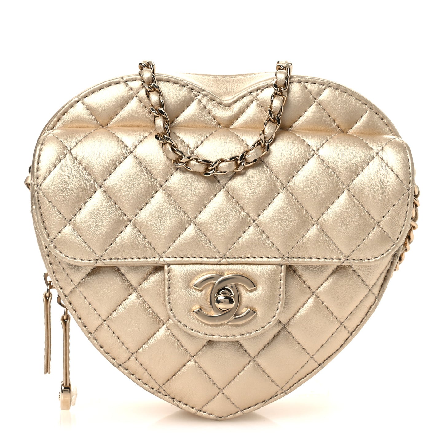 Metallic Lambskin Quilted CC In Love Heart Bag Gold