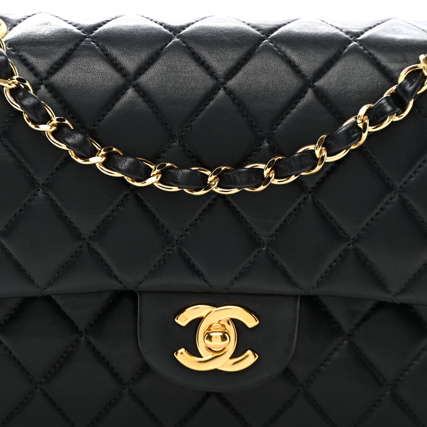 Lambskin Quilted Medium Double Flap Black