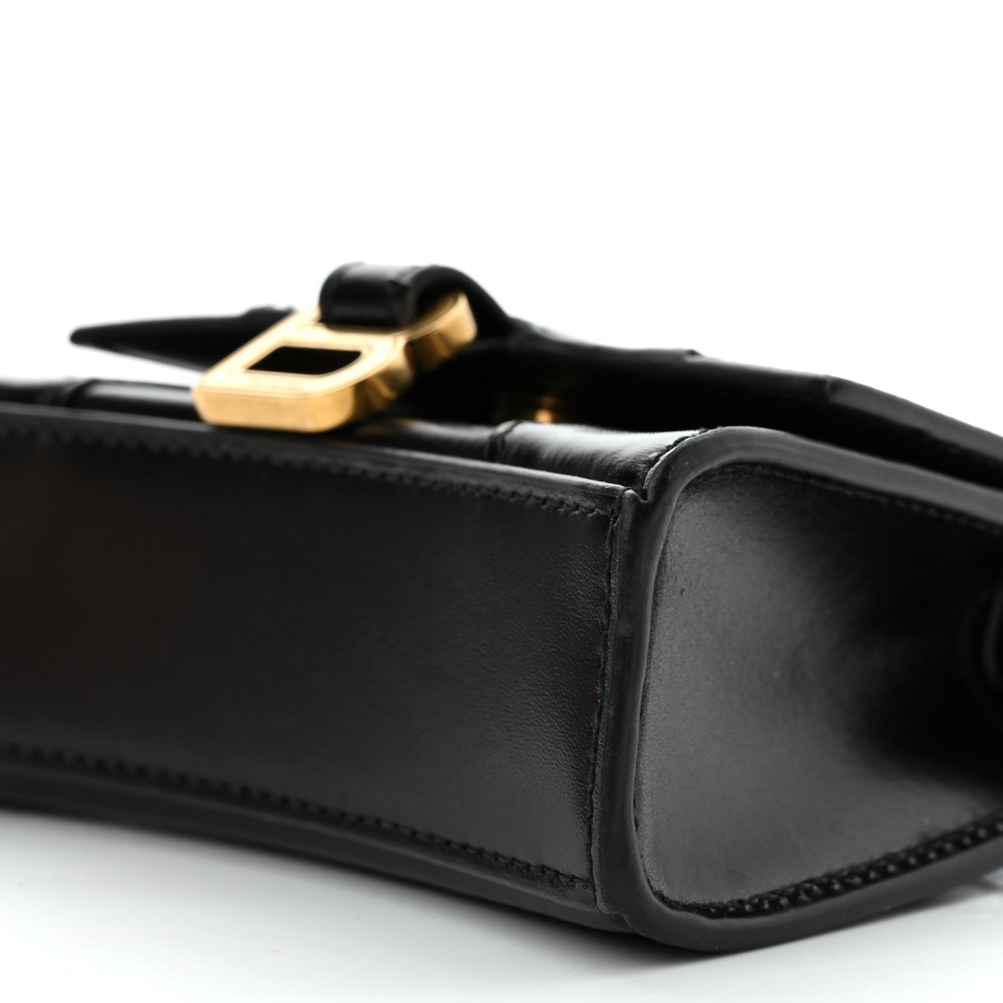 Shiny Box Calfskin Hourglass Top Handle Bag Mini Black