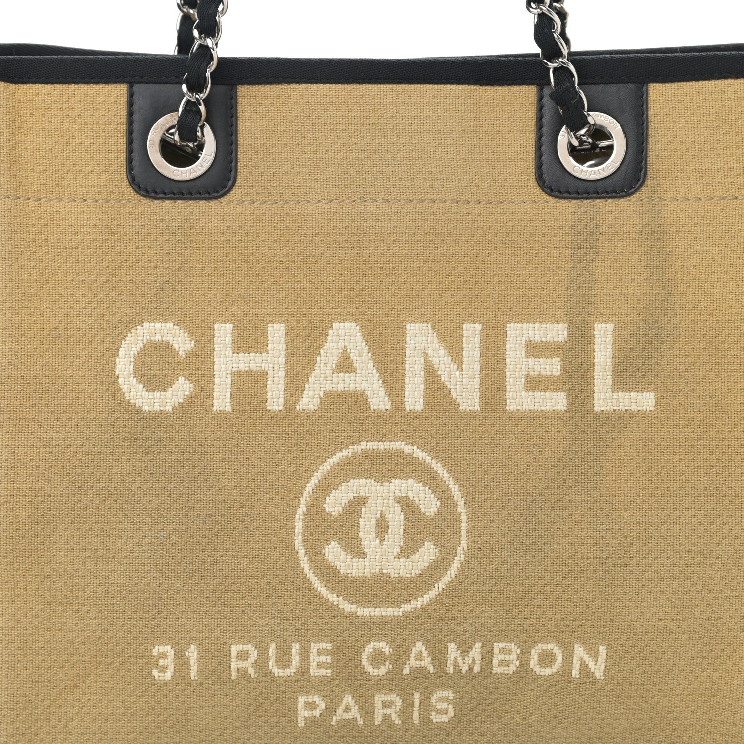 Chanel Canvas Small Deauville Tote Beige Black 8 of 13
