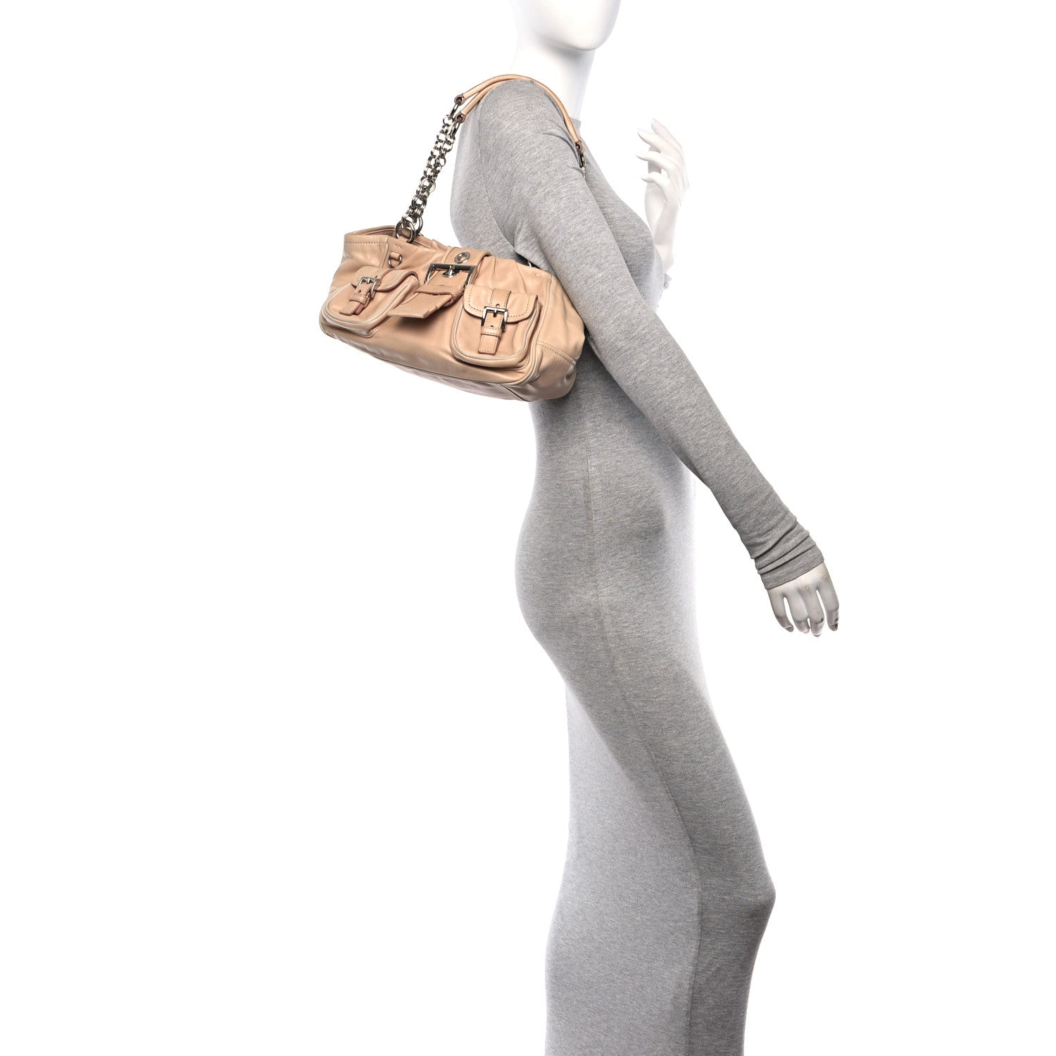 Prada Soft Calf Pocket Shoulder Bag Cipria Talco 2 of 12