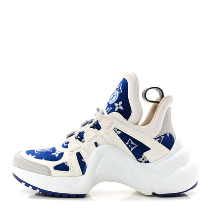 Louis Vuitton Jacquard Velvet Monogram LV Archlight Sneakers 37 White Blue 1 of 10