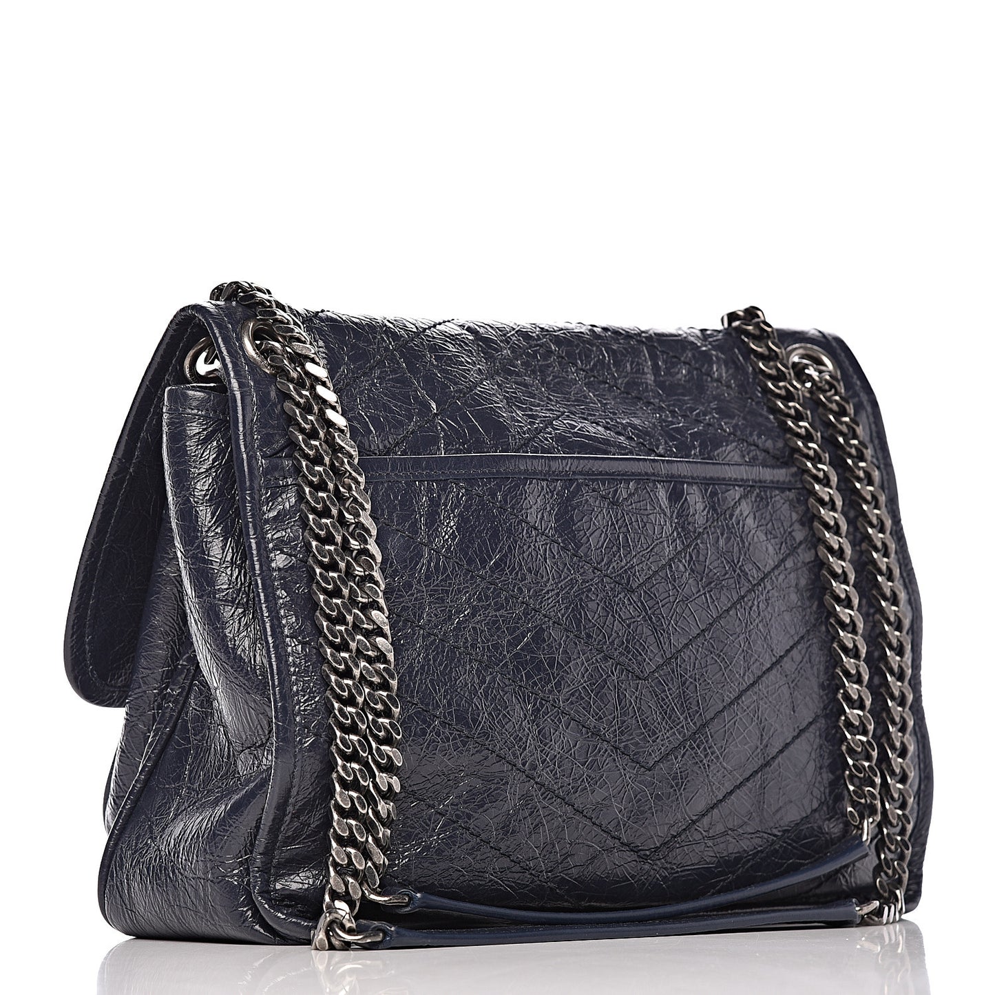 Crinkled Calfskin Matelasse Monogram Medium Niki Chain Satchel Deep Marine