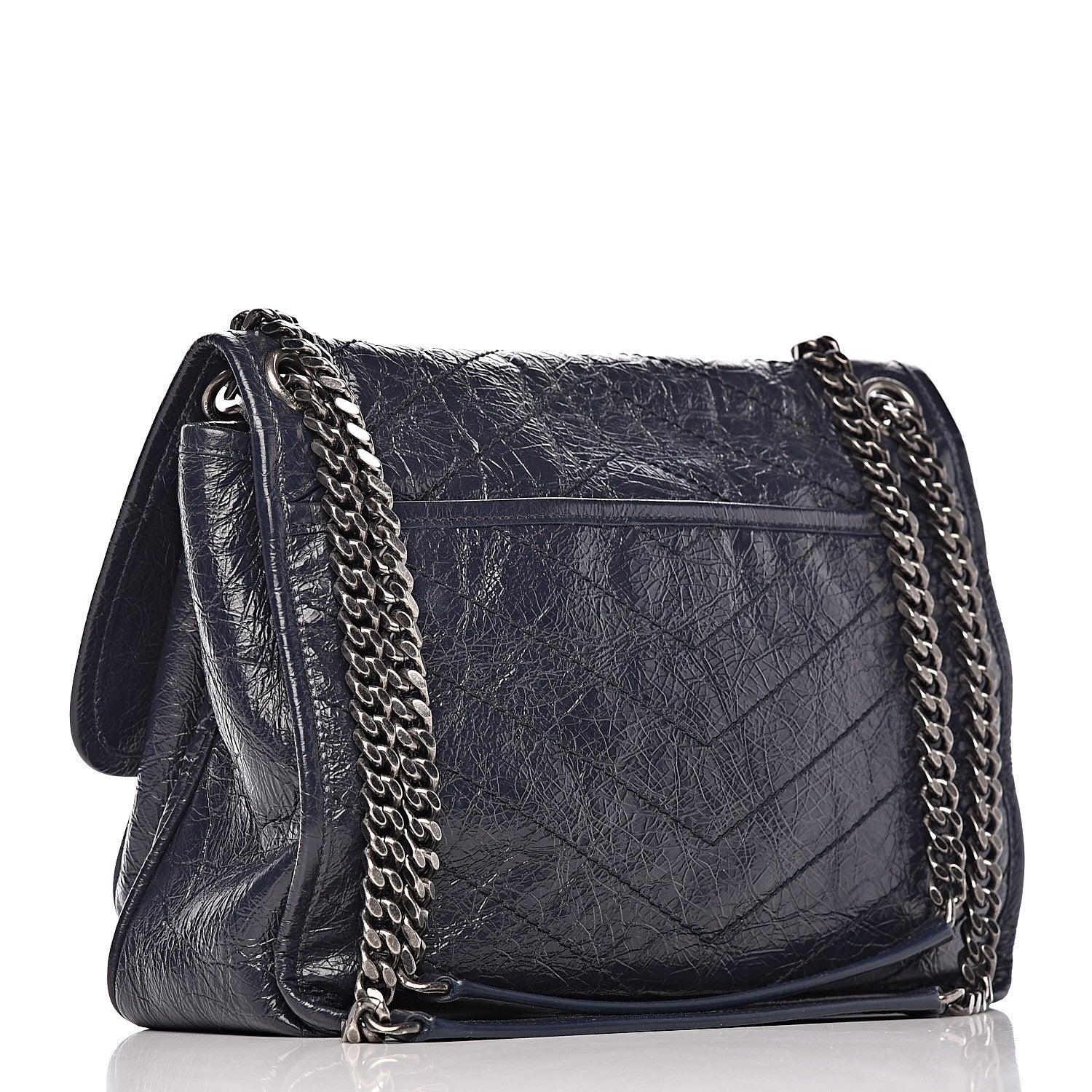 Saint Laurent Crinkled Calfskin Matelasse Monogram Medium Niki Chain Satchel Deep Marine 3 of 10