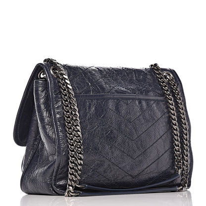 Saint Laurent Crinkled Calfskin Matelasse Monogram Medium Niki Chain Satchel Deep Marine 3 of 10