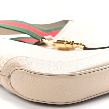 Gucci GG Supreme Monogram Textured Dollar Calfskin Web Small Jackie 1961 Hobo Beige Mystic White Oatmeal 9 of 10