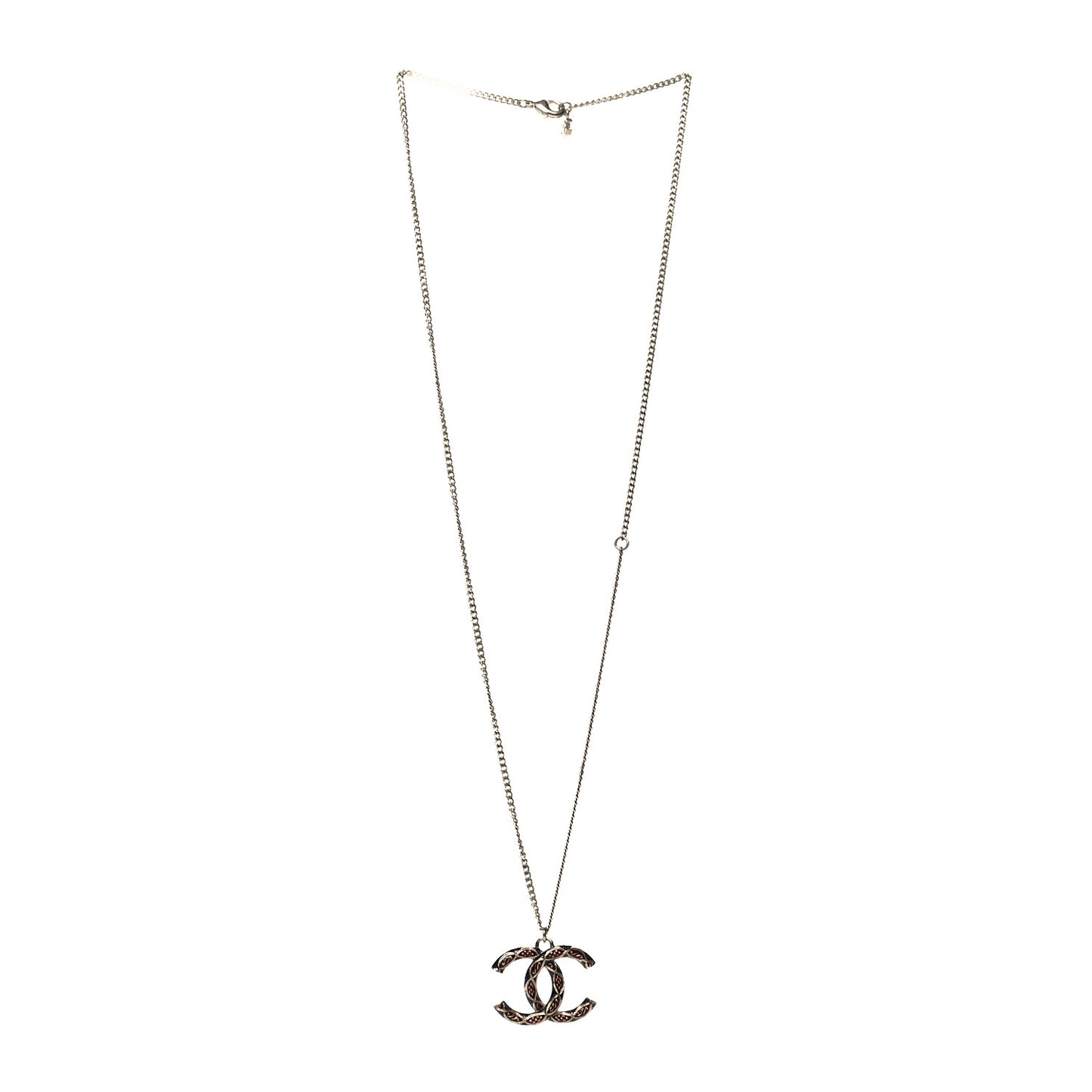 Enamel Twisted CC Pendant Necklace Gold Red