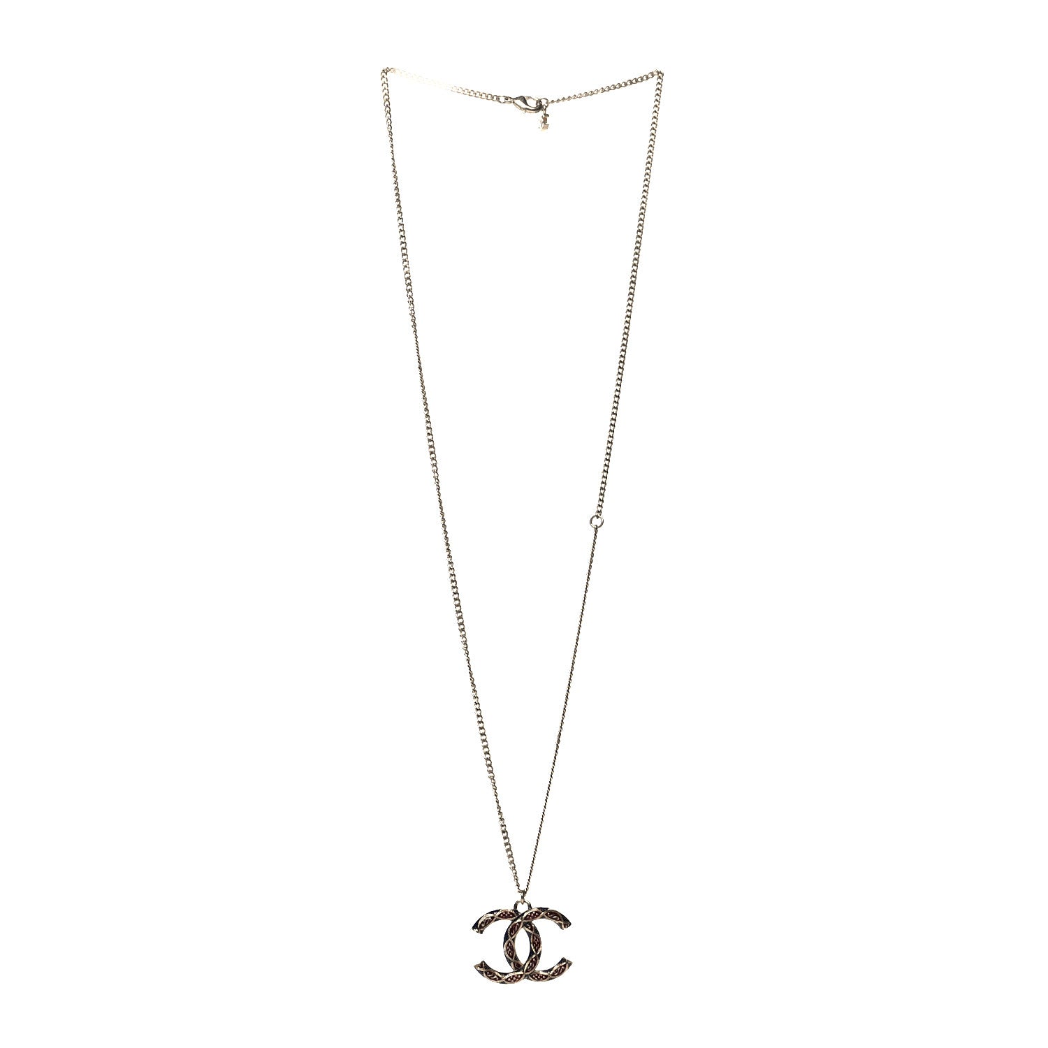 Chanel Enamel Twisted CC Pendant Necklace Gold Red 3 of 5