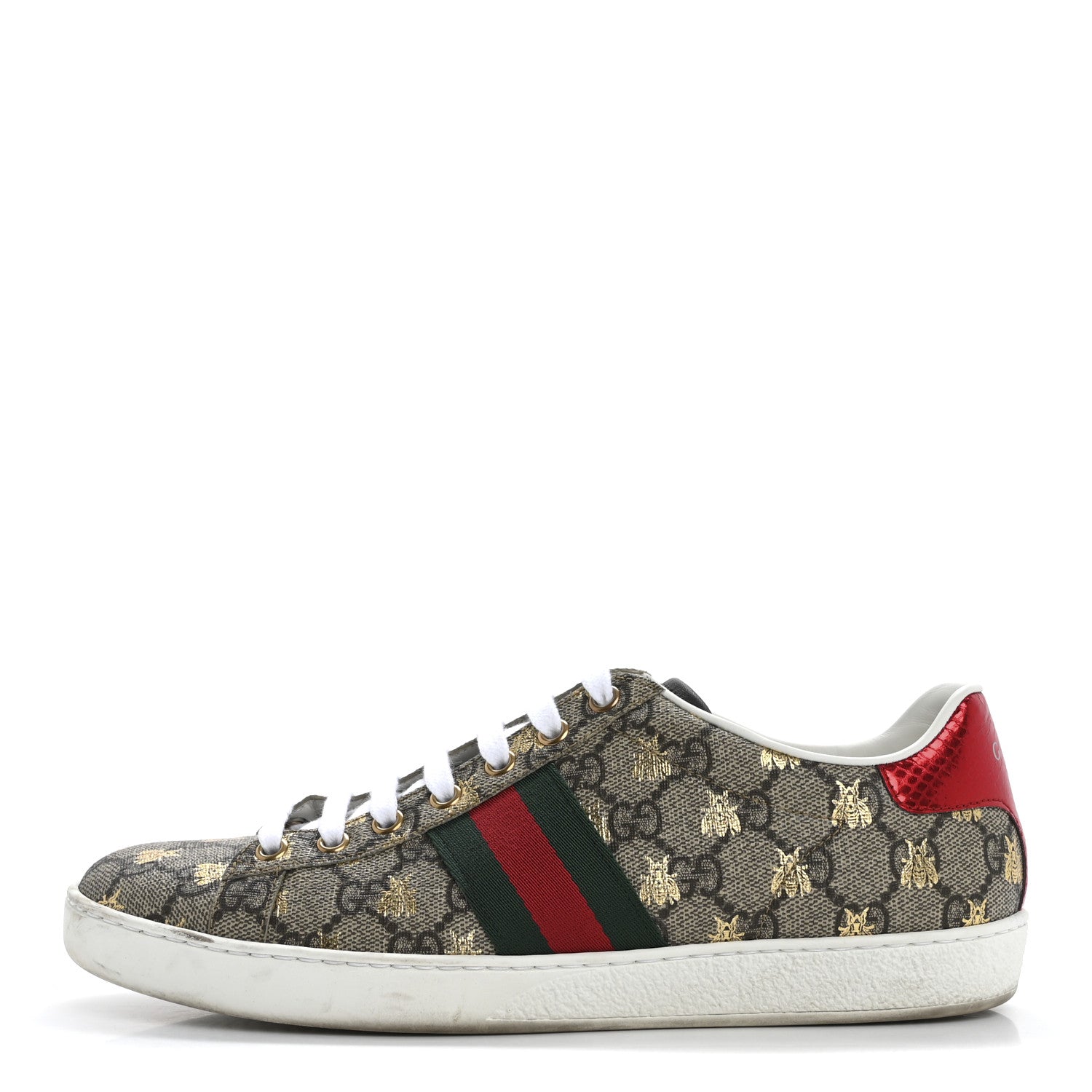 Gucci GG Supreme Monogram Bees Ayers Web Womens Ace Sneakers 38.5 Beige Oro Green Red 1 of 13