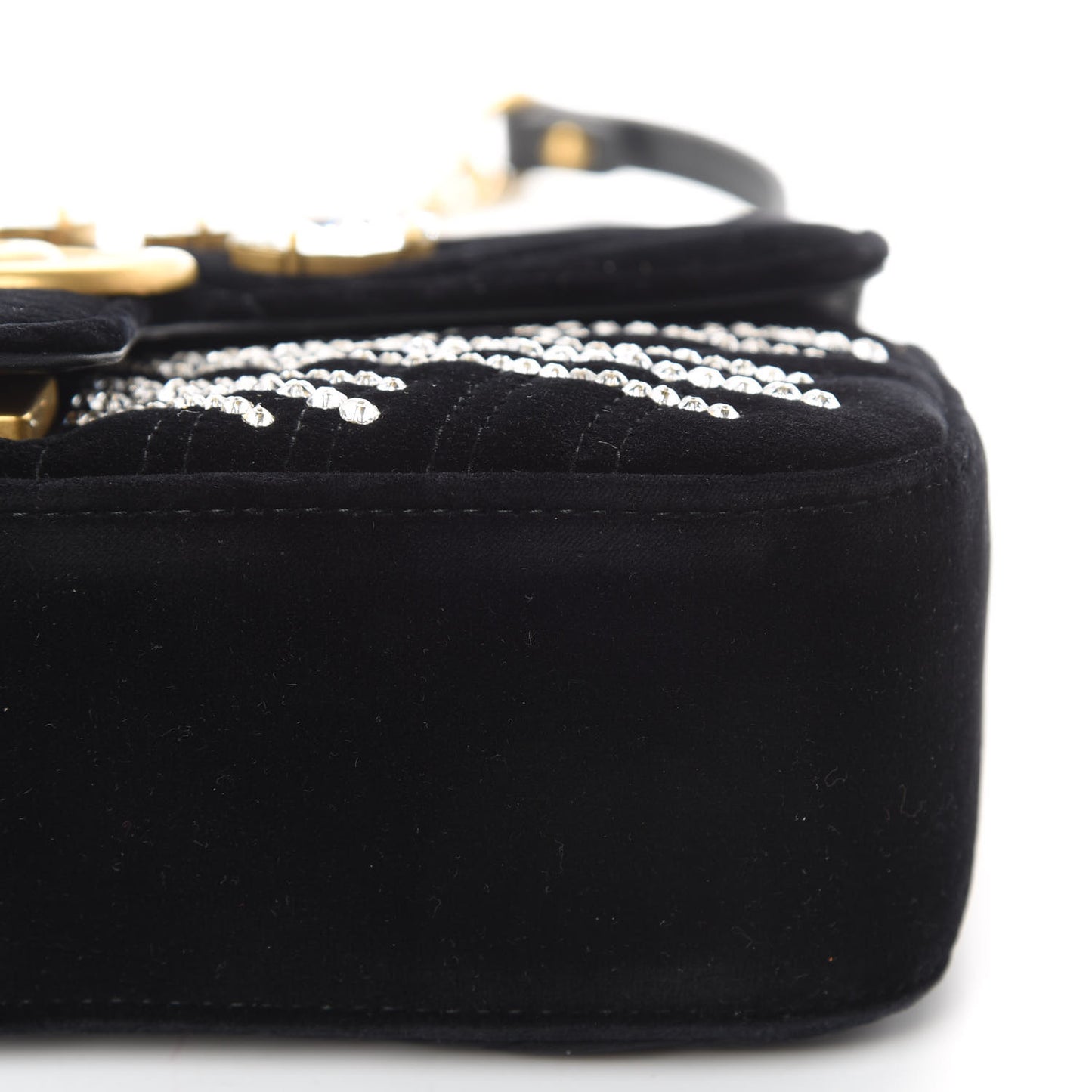Velvet Matelasse Marquise Crystals Embroidered Small GG Marmont Shoulder Bag Black