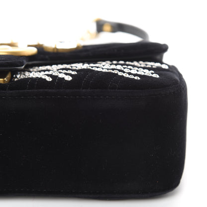 Gucci Velvet Matelasse Marquise Crystals Embroidered Small GG Marmont Shoulder Bag Black 11 of 13