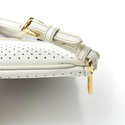 Prada Saffiano Perforated Wristlet White Black 9 of 11