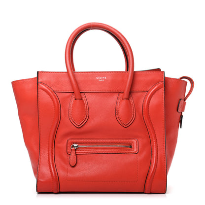 Celine Drummed Calfskin Mini Luggage Coquelicot 1 of 9