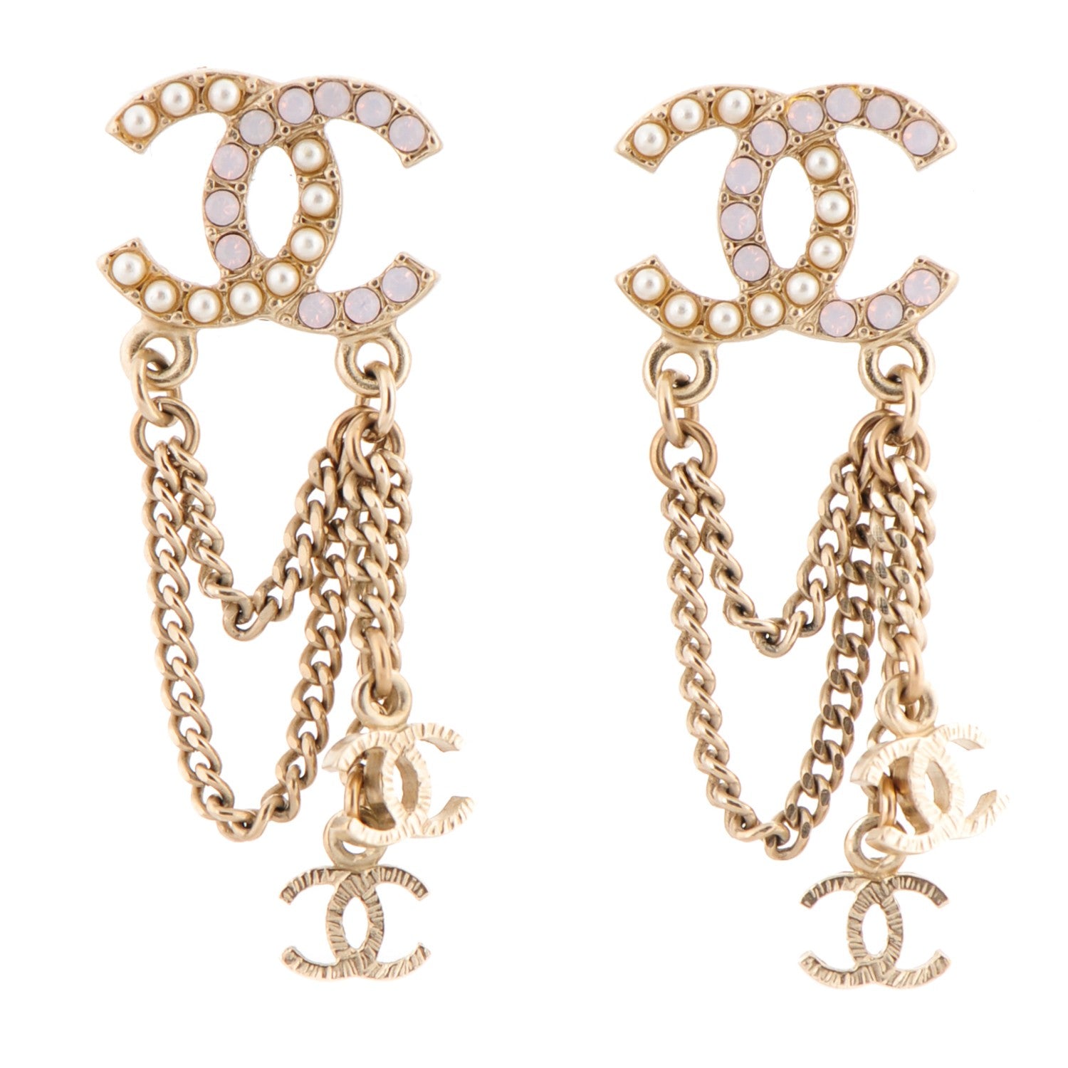 Chanel Pearl Beaded CC Chain Earrings Gold 1 of 4