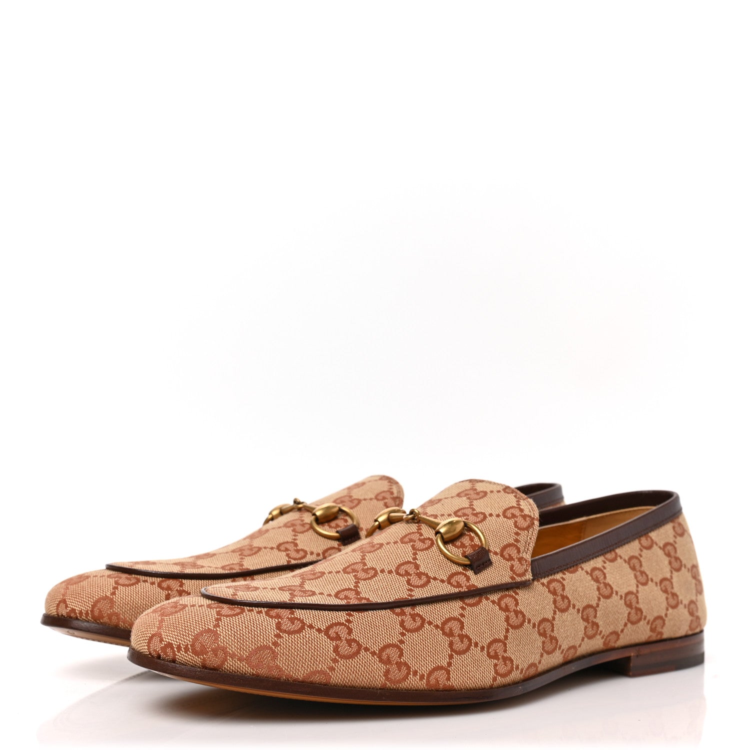 Gucci Canvas GG Monogram Horsebit Mens Jordaan Loafers 10.5 Beige Ruggine Light Brown 3 of 8