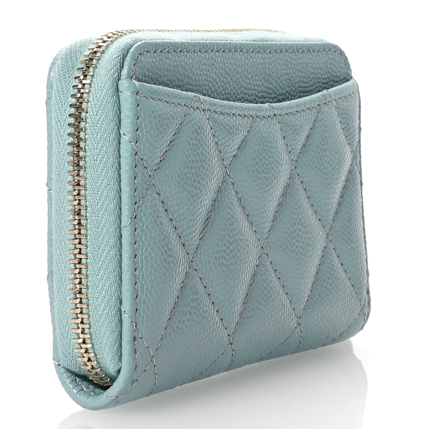 Caviar Quilted Zip Coin Purse Light Blue