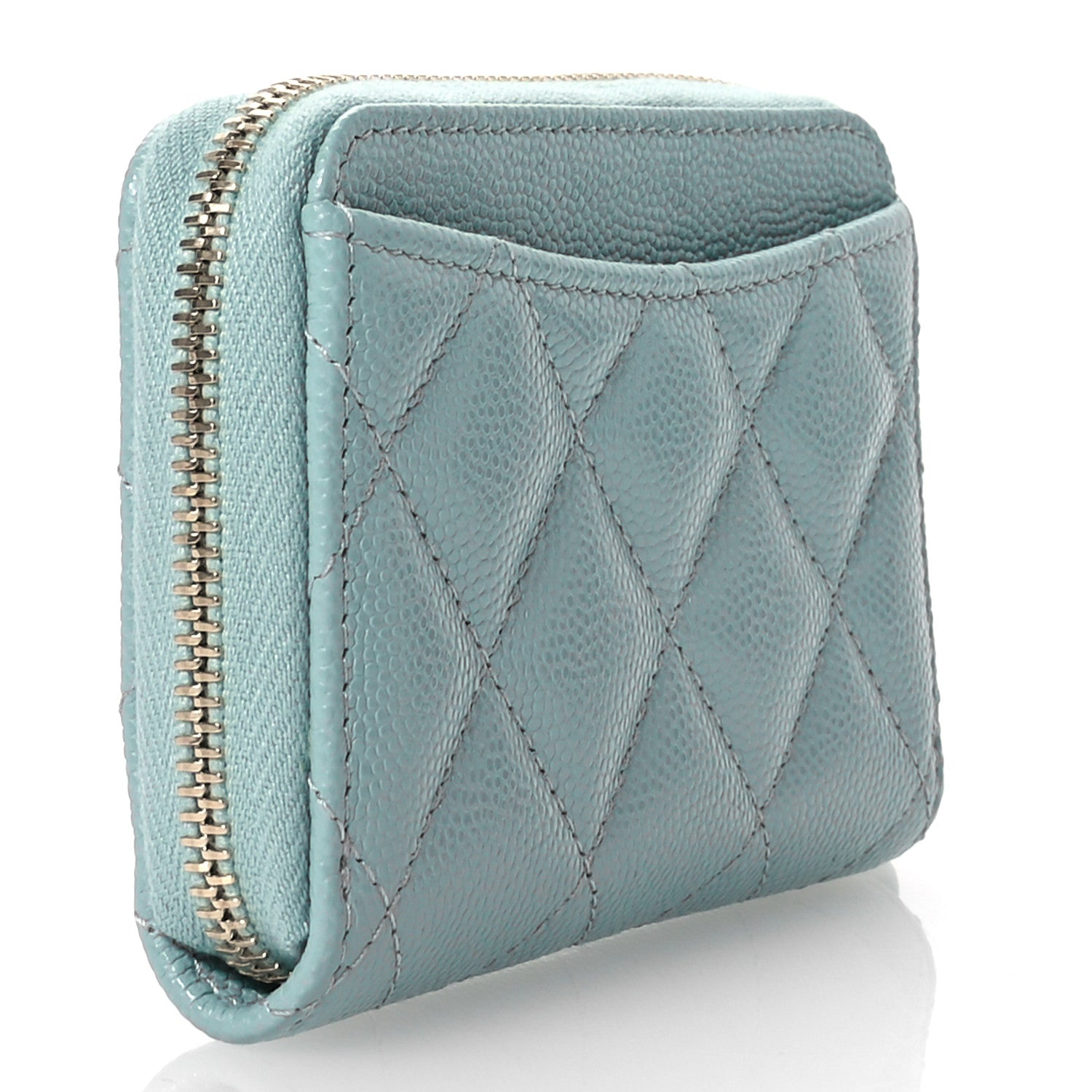 Chanel Caviar Quilted Zip Coin Purse Light Blue 3 of 8