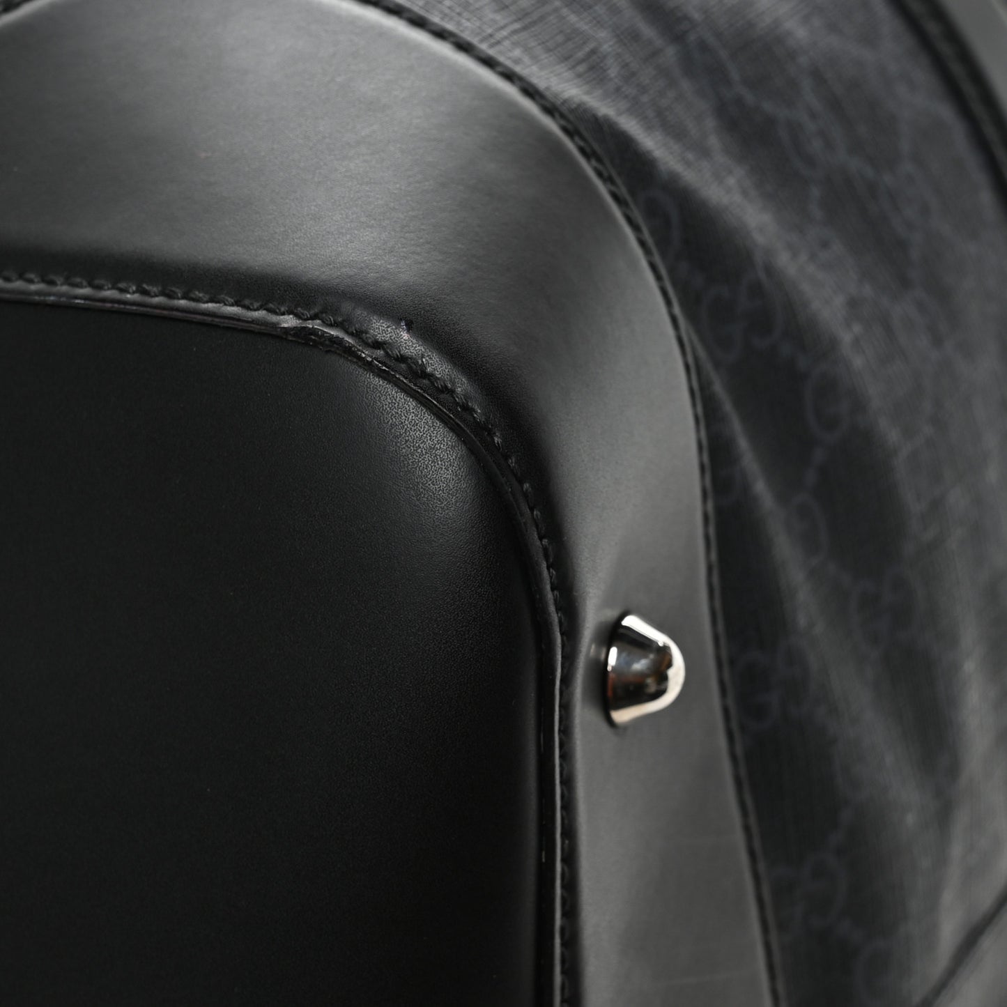 Soft GG Supreme Monogram Appia Calfskin Web Large Carry On Duffle Bag Black Grey