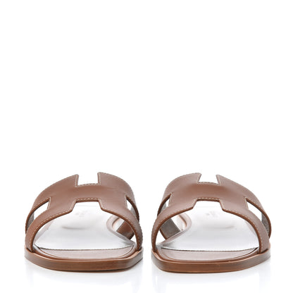 Hermes Box Calfskin Oran Sandals 38 Gold 2 of 14
