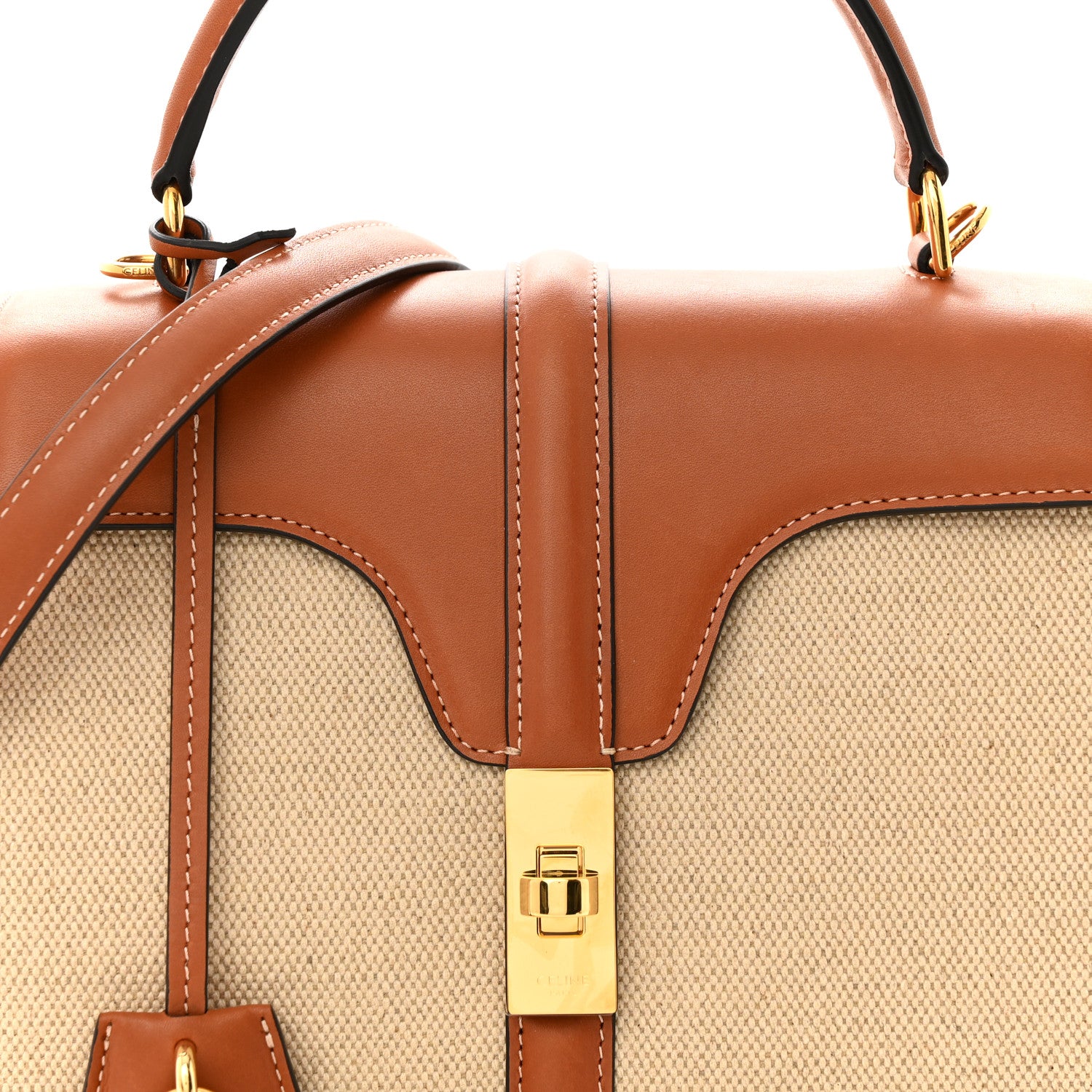 Celine Canvas Calfskin Small 16 Top Handle Bag Natural Tan 8 of 10