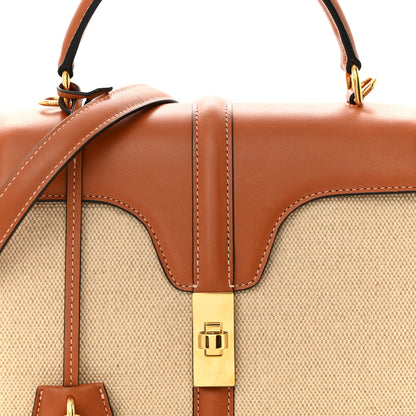 Celine Canvas Calfskin Small 16 Top Handle Bag Natural Tan 8 of 10