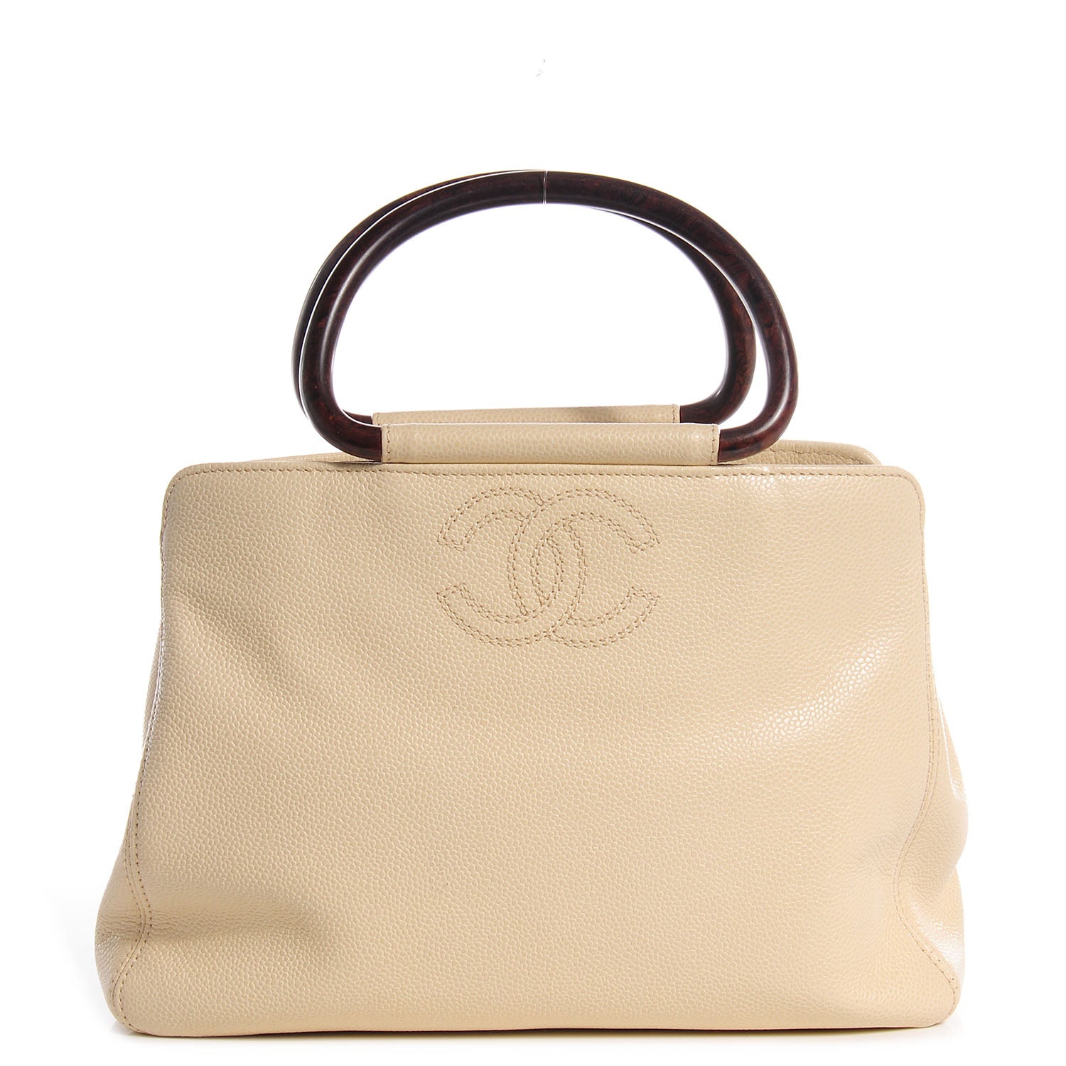 Chanel Caviar Wood Handle Handbag Light Beige 1 of 7