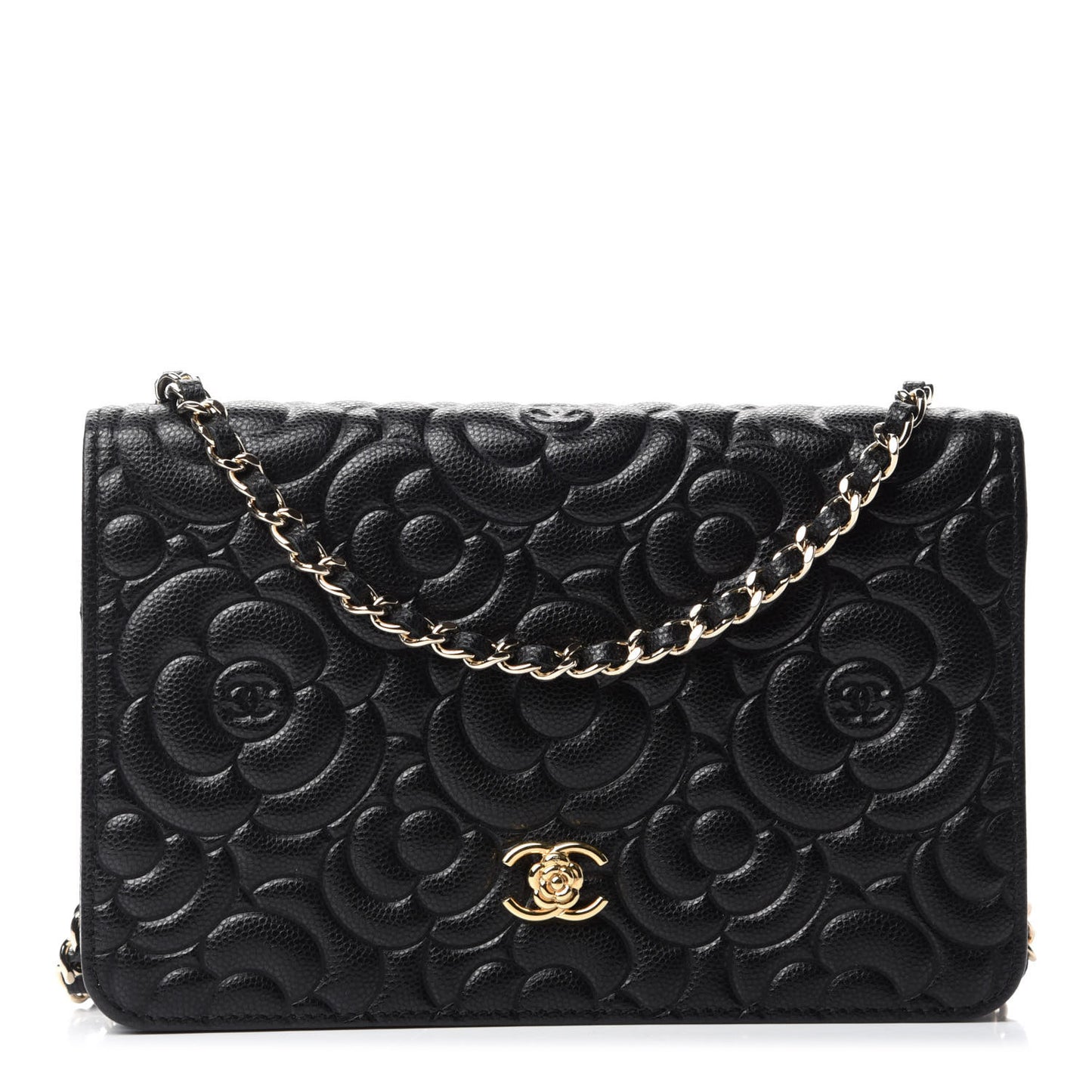 Caviar Camellia Embossed Wallet On Chain WOC Black