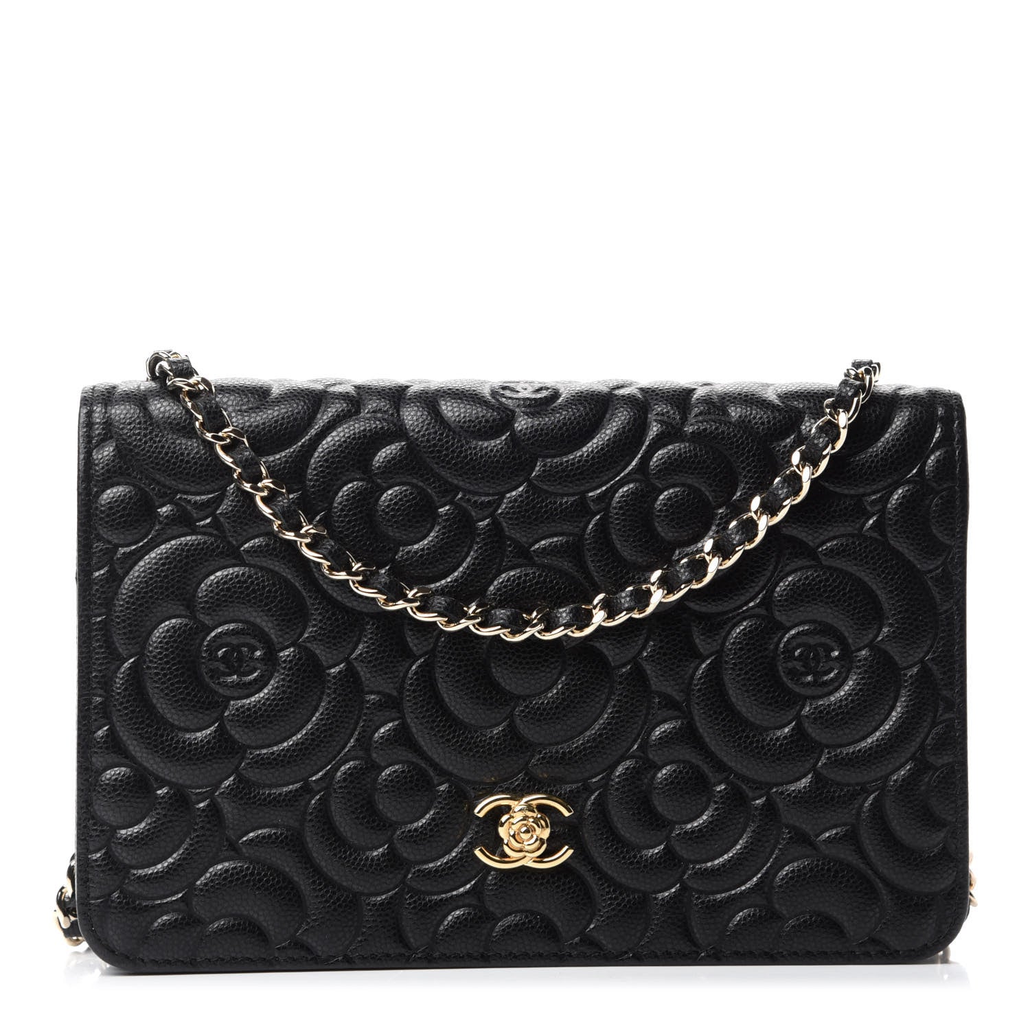 Chanel Caviar Camellia Embossed Wallet On Chain WOC Black 1 of 13