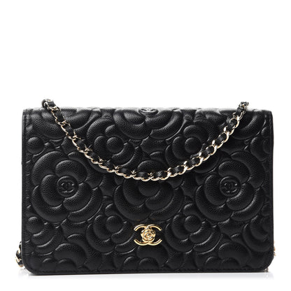 Chanel Caviar Camellia Embossed Wallet On Chain WOC Black 1 of 13