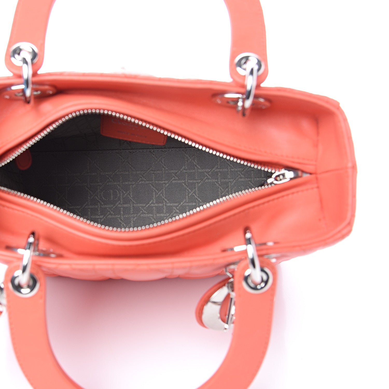 Christian Dior Lambskin Cannage Medium Lady Dior Orange 4 of 13