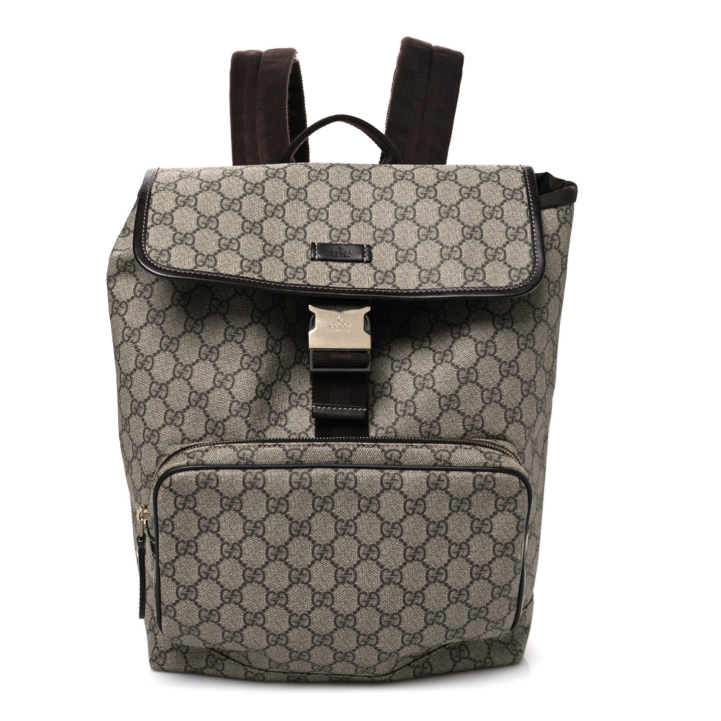 GG Supreme Monogram Medium Single Buckle Rucksack Backpack Beige Ebony Brown