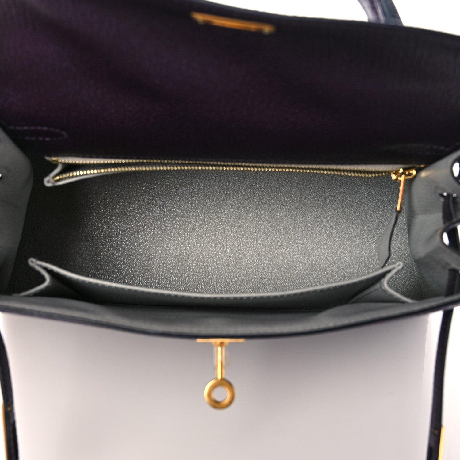 Hermes Chevre Mysore Horseshoe Kelly Sellier 25 Raisin Gris Perle 4 of 10