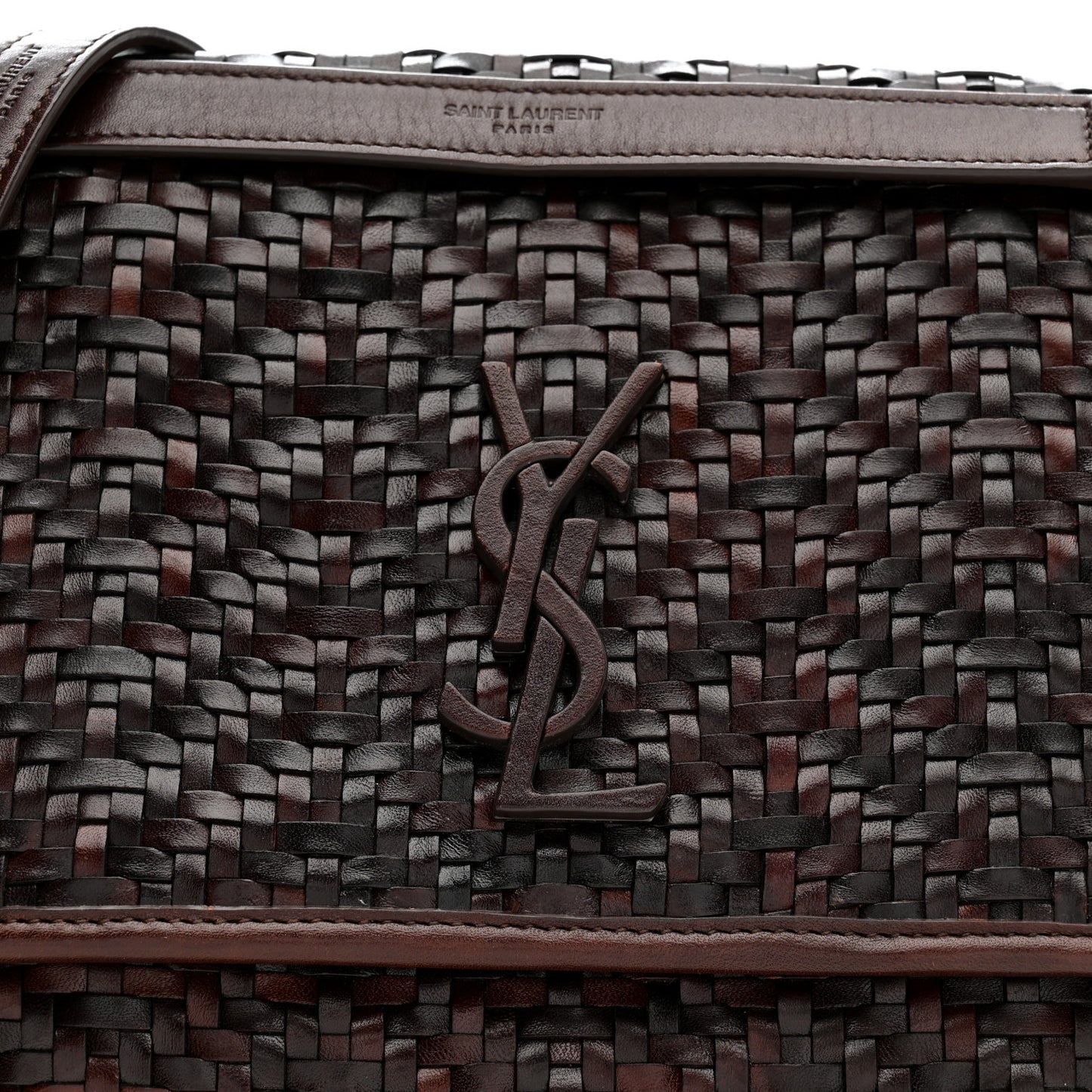 Calfskin Woven Monogram Medium Niki Chain Satchel Burnt Brown