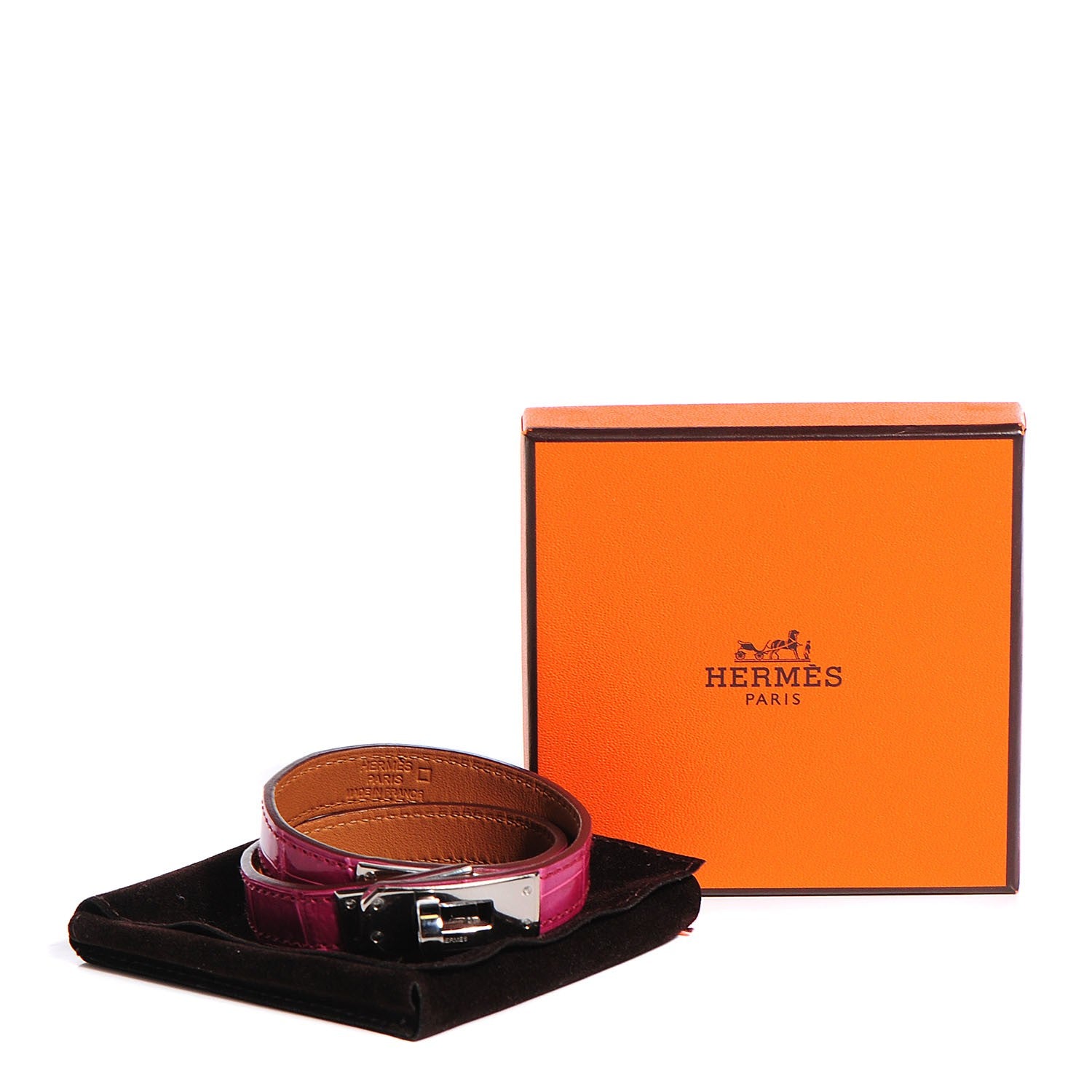 Hermes Shiny Alligator Kelly Double Tour Bracelet Small Fuchsia 8 of 8