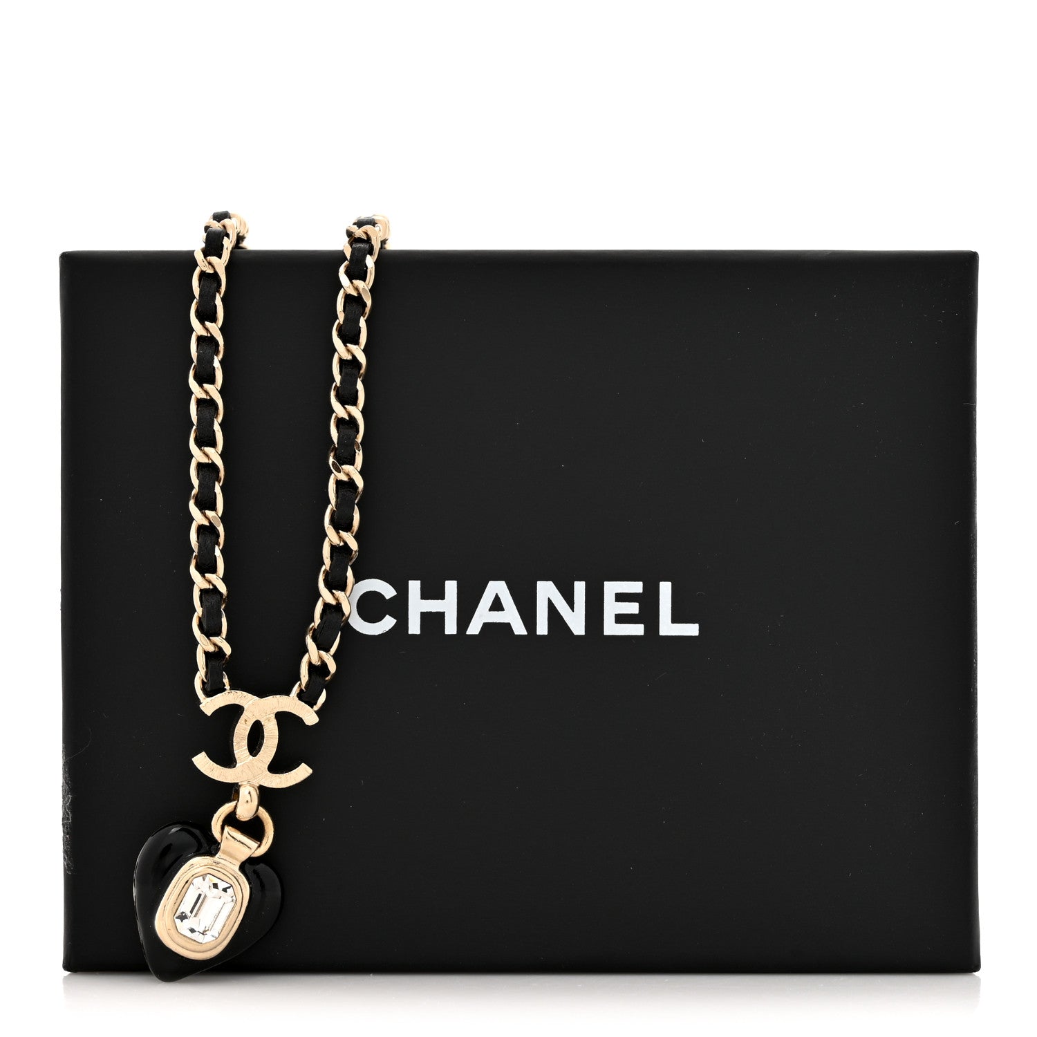 Chanel Lambskin Crystal Pearl CC Heart Drop Necklace Gold Black 5 of 5