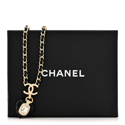Chanel Lambskin Crystal Pearl CC Heart Drop Necklace Gold Black 5 of 5