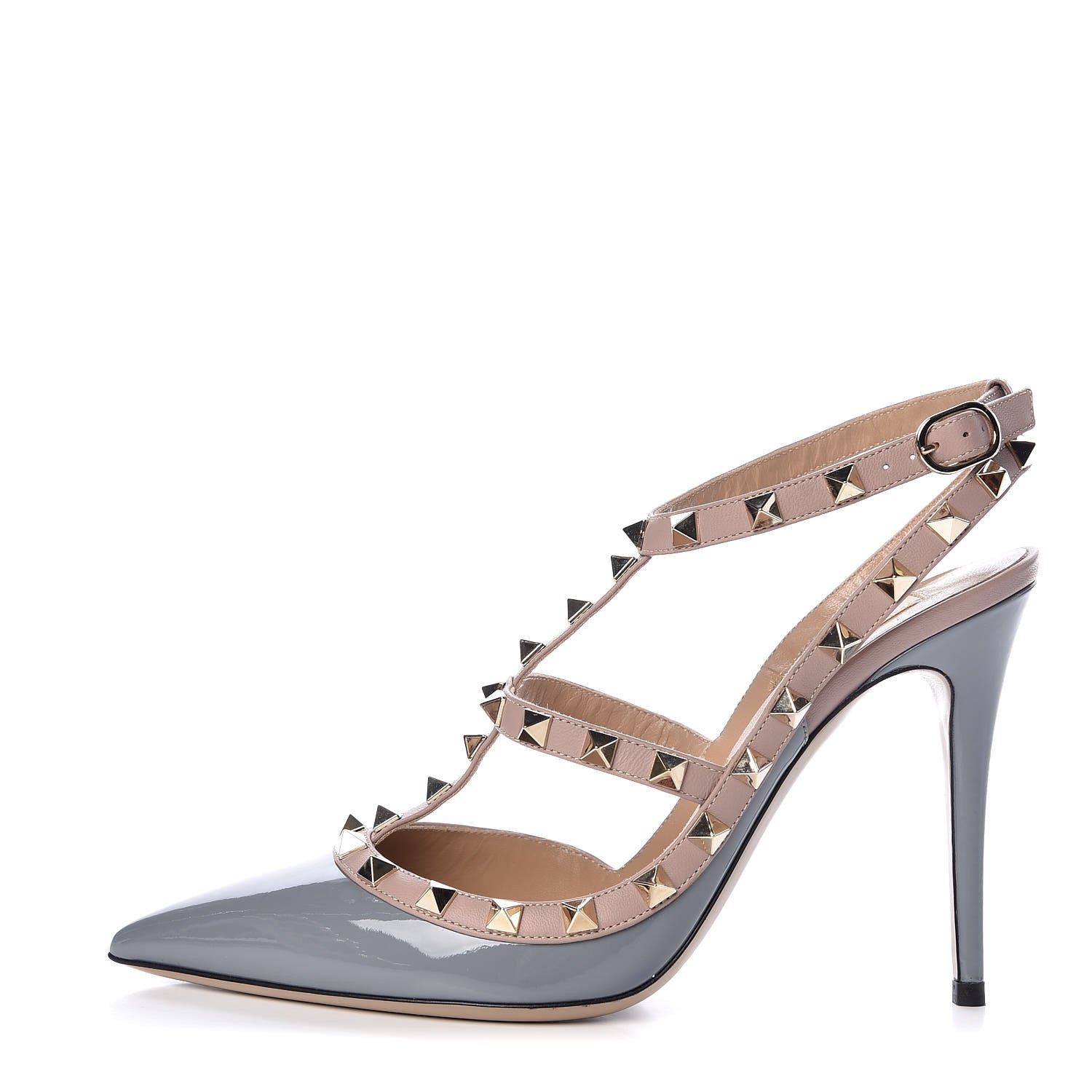 Valentino Garavani Patent Nappa Rockstud Ankle Strap 100mm Pumps 39 Light Stone Poudre 1 of 11